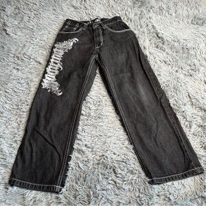 Southpole Jeans Boys Size 8 Black Spellout Straight Leg Vintage Y2K Baggy